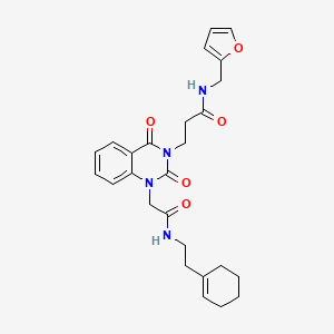 molecular formula C26H30N4O5 B2386299 3-[1-{2-[(2-环己-1-烯-1-基乙基)氨基]-2-氧代乙基}-2,4-二氧代-1,4-二氢喹唑啉-3(2H)-基]-N-(2-呋喃基甲基)丙酰胺 CAS No. 899788-28-4