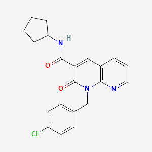 molecular formula C21H20ClN3O2 B2386307 1-(4-chlorobenzyl)-N-cyclopentyl-2-oxo-1,2-dihydro-1,8-naphthyridine-3-carboxamide CAS No. 1005307-53-8