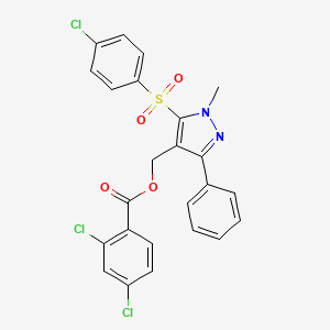 molecular formula C24H17Cl3N2O4S B2386311 {5-[(4-氯苯基)磺酰基]-1-甲基-3-苯基-1H-吡唑-4-基}甲基 2,4-二氯苯甲酸酯 CAS No. 318289-08-6