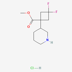 molecular formula C11H18ClF2NO2 B2386314 Methyl 3,3-difluoro-1-(piperidin-3-yl)cyclobutane-1-carboxylate hydrochloride CAS No. 2228334-88-9
