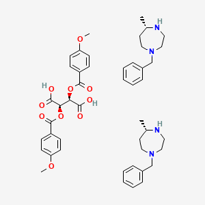 molecular formula C46H58N4O10 B2386322 (2S,3S)-2,3-bis(4-methoxybenzoyloxy)butanedioic acid; bis((5R)-1-benzyl-5-methyl-1,4-diazepane) CAS No. 1644457-23-7