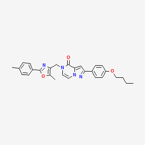 molecular formula C28H28N4O3 B2386332 2-(4-丁氧基苯基)-5-((5-甲基-2-(对甲苯基)恶唑-4-基)甲基)吡唑并[1,5-a]吡嗪-4(5H)-酮 CAS No. 1359487-34-5