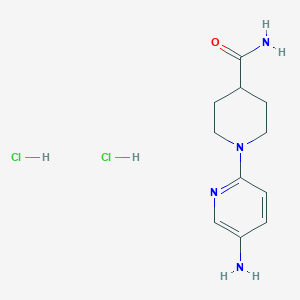 molecular formula C11H18Cl2N4O B2386342 1-(5-Aminopyridin-2-yl)piperidine-4-carboxamide dihydrochloride CAS No. 2504204-05-9
