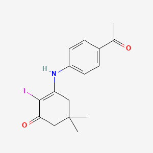 molecular formula C16H18INO2 B2386344 3-((4-Acetylphenyl)amino)-2-iodo-5,5-dimethylcyclohex-2-EN-1-one CAS No. 1024202-18-3