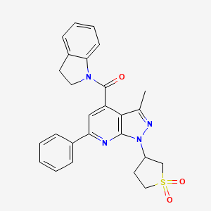 molecular formula C26H24N4O3S B2386349 (1-(1,1-dioxidotetrahydrothiophen-3-yl)-3-methyl-6-phenyl-1H-pyrazolo[3,4-b]pyridin-4-yl)(indolin-1-yl)methanone CAS No. 1021089-83-7