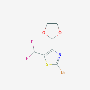 molecular formula C7H6BrF2NO2S B2386354 2-Bromo-5-(difluoromethyl)-4-(1,3-dioxolan-2-yl)-1,3-thiazole CAS No. 2248303-82-2