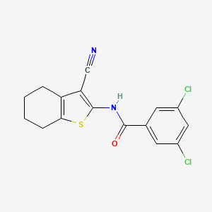 molecular formula C16H12Cl2N2OS B2386360 3,5-dichloro-N-(3-cyano-4,5,6,7-tetrahydro-1-benzothiophen-2-yl)benzamide CAS No. 328038-51-3
