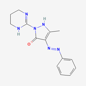 molecular formula C14H16N6O B2386364 3-甲基-1-(1,4,5,6-四氢-2-嘧啶基)-1H-吡唑-4,5-二酮 4-(N-苯基腙) CAS No. 338402-59-8