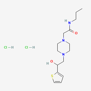 molecular formula C15H27Cl2N3O2S B2386378 2-(4-(2-hydroxy-2-(thiophen-2-yl)ethyl)piperazin-1-yl)-N-propylacetamide dihydrochloride CAS No. 1396869-51-4