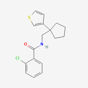 molecular formula C17H18ClNOS B2386383 2-chloro-N-((1-(thiophen-3-yl)cyclopentyl)methyl)benzamide CAS No. 2034517-43-4