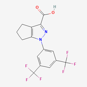 molecular formula C15H10F6N2O2 B2386391 1-[3,5-bis(trifluoromethyl)phenyl]-1H,4H,5H,6H-cyclopenta[c]pyrazole-3-carboxylic acid CAS No. 926255-43-8