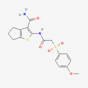 molecular formula C17H18N2O5S2 B2386400 2-(2-((4-methoxyphenyl)sulfonyl)acetamido)-5,6-dihydro-4H-cyclopenta[b]thiophene-3-carboxamide CAS No. 932997-87-0