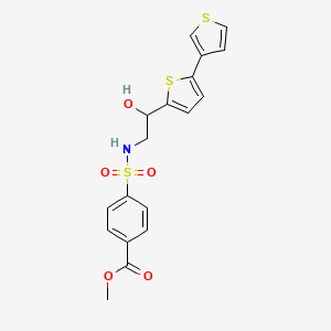 molecular formula C18H17NO5S3 B2386410 Methyl 4-[(2-{[2,3'-bithiophene]-5-yl}-2-hydroxyethyl)sulfamoyl]benzoate CAS No. 2097862-53-6