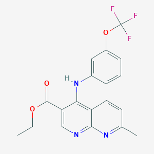 molecular formula C19H16F3N3O3 B2386417 Ethyl 7-methyl-4-[3-(trifluoromethoxy)anilino]-1,8-naphthyridine-3-carboxylate CAS No. 1251599-86-6