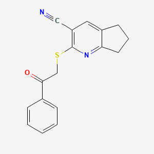 molecular formula C17H14N2OS B2386430 2-((2-oxo-2-phenylethyl)thio)-6,7-dihydro-5H-cyclopenta[b]pyridine-3-carbonitrile CAS No. 166113-75-3