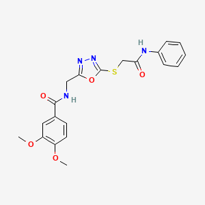 molecular formula C20H20N4O5S B2386447 3,4-dimethoxy-N-((5-((2-oxo-2-(phenylamino)ethyl)thio)-1,3,4-oxadiazol-2-yl)methyl)benzamide CAS No. 851862-76-5