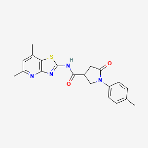 molecular formula C20H20N4O2S B2386468 N-(5,7-二甲基噻唑并[4,5-b]吡啶-2-基)-5-氧代-1-(对甲苯基)吡咯烷-3-甲酰胺 CAS No. 1020968-30-2