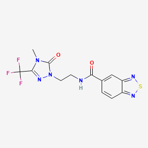 molecular formula C13H11F3N6O2S B2386471 N-(2-(4-甲基-5-氧代-3-(三氟甲基)-4,5-二氢-1H-1,2,4-三唑-1-基)乙基)苯并[c][1,2,5]噻二唑-5-甲酰胺 CAS No. 1421515-31-2