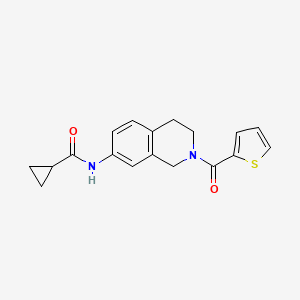 molecular formula C18H18N2O2S B2386501 N-(2-(thiophene-2-carbonyl)-1,2,3,4-tetrahydroisoquinolin-7-yl)cyclopropanecarboxamide CAS No. 955689-17-5