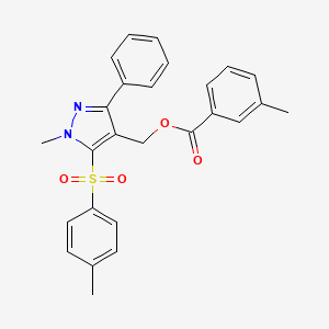 molecular formula C26H24N2O4S B2386518 {1-methyl-5-[(4-methylphenyl)sulfonyl]-3-phenyl-1H-pyrazol-4-yl}methyl 3-methylbenzenecarboxylate CAS No. 318247-64-2