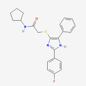 molecular formula C22H22FN3OS B2386520 N-cyclopentyl-2-((2-(4-fluorophenyl)-5-phenyl-1H-imidazol-4-yl)thio)acetamide CAS No. 901257-99-6