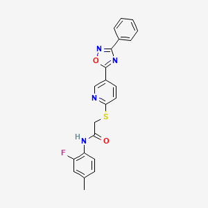 molecular formula C22H17FN4O2S B2386531 N-(2-fluoro-4-methylphenyl)-2-((5-(3-phenyl-1,2,4-oxadiazol-5-yl)pyridin-2-yl)thio)acetamide CAS No. 1251616-54-2