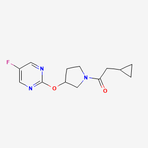 molecular formula C13H16FN3O2 B2386547 2-Cyclopropyl-1-(3-((5-fluoropyrimidin-2-yl)oxy)pyrrolidin-1-yl)ethanone CAS No. 2034500-87-1