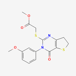molecular formula C16H16N2O4S2 B2386549 Methyl 2-[[3-(3-methoxyphenyl)-4-oxo-6,7-dihydrothieno[3,2-d]pyrimidin-2-yl]sulfanyl]acetate CAS No. 877655-28-2