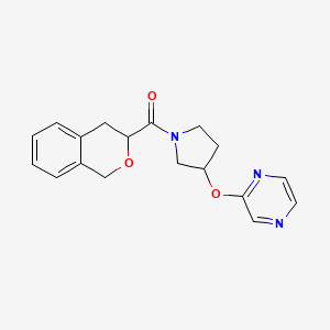 molecular formula C18H19N3O3 B2386562 异色满-3-基(3-(吡嗪-2-氧基)吡咯烷-1-基)甲酮 CAS No. 2034396-45-5