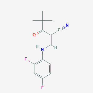 molecular formula C14H14F2N2O B2386573 3-((2,4-Difluorophenyl)amino)-2-(2,2-dimethylpropanoyl)prop-2-enenitrile CAS No. 1024619-72-4