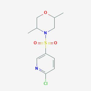 molecular formula C11H15ClN2O3S B2386580 4-(6-Chloropyridin-3-yl)sulfonyl-2,5-dimethylmorpholine CAS No. 1210024-46-6