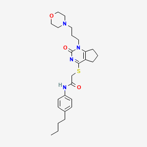 molecular formula C26H36N4O3S B2386587 N-(4-butylphenyl)-2-((1-(3-morpholinopropyl)-2-oxo-2,5,6,7-tetrahydro-1H-cyclopenta[d]pyrimidin-4-yl)thio)acetamide CAS No. 898445-12-0