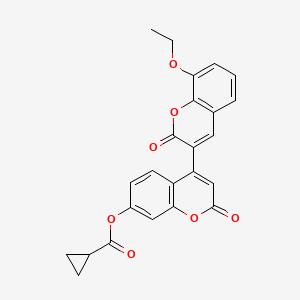 molecular formula C24H18O7 B2386610 4-(8-乙氧基-2-氧代色满-3-基)-2-氧代色满-7-基环丙烷羧酸酯 CAS No. 896034-10-9