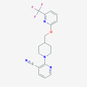 molecular formula C18H17F3N4O B2386636 2-[4-({[6-(Trifluoromethyl)pyridin-2-yl]oxy}methyl)piperidin-1-yl]pyridine-3-carbonitrile CAS No. 2200785-45-9