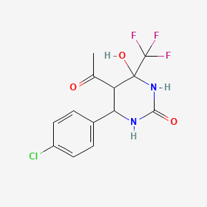 molecular formula C13H12ClF3N2O3 B2386639 5-acetyl-6-(4-chlorophenyl)-4-hydroxy-4-(trifluoromethyl)tetrahydropyrimidin-2(1H)-one CAS No. 1005264-51-6