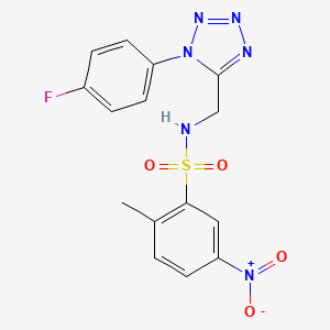 molecular formula C15H13FN6O4S B2386641 N-((1-(4-fluorophenyl)-1H-tetrazol-5-yl)methyl)-2-methyl-5-nitrobenzenesulfonamide CAS No. 921084-74-4