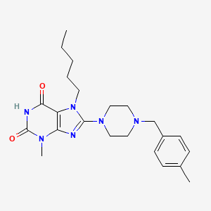 molecular formula C23H32N6O2 B2386647 3-甲基-8-(4-(4-甲基苄基)哌嗪-1-基)-7-戊基-1H-嘌呤-2,6(3H,7H)-二酮 CAS No. 898437-33-7