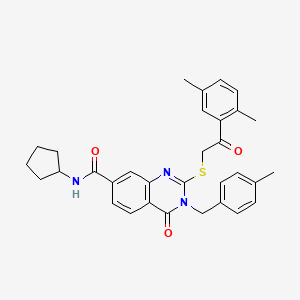 molecular formula C32H33N3O3S B2386648 N-环戊基-2-((2-(2,5-二甲苯基)-2-氧代乙基)硫)-3-(4-甲基苄基)-4-氧代-3,4-二氢喹唑啉-7-甲酰胺 CAS No. 1113138-82-1