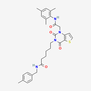 molecular formula C31H36N4O4S B2386658 6-(1-(2-(mesitylamino)-2-oxoethyl)-2,4-dioxo-1,2-dihydrothieno[3,2-d]pyrimidin-3(4H)-yl)-N-(4-methylbenzyl)hexanamide CAS No. 899907-34-7