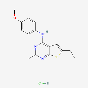 molecular formula C16H18ClN3OS B2386670 盐酸6-乙基-N-(4-甲氧基苯基)-2-甲基噻吩并[2,3-d]嘧啶-4-胺 CAS No. 1185108-03-5