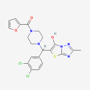 molecular formula C21H19Cl2N5O3S B2386672 (4-((3,4-Dichlorophenyl)(6-hydroxy-2-methylthiazolo[3,2-b][1,2,4]triazol-5-yl)methyl)piperazin-1-yl)(furan-2-yl)methanone CAS No. 869344-38-7