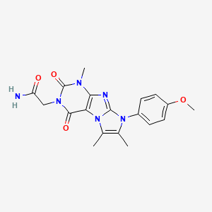 molecular formula C19H20N6O4 B2386673 2-[6-(4-Methoxyphenyl)-4,7,8-trimethyl-1,3-dioxopurino[7,8-a]imidazol-2-yl]acetamide CAS No. 887870-31-7
