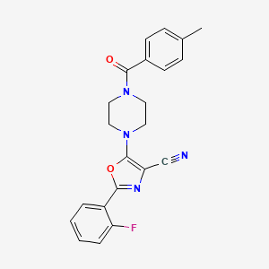 molecular formula C22H19FN4O2 B2386677 2-(2-Fluorophenyl)-5-(4-(4-methylbenzoyl)piperazin-1-yl)oxazole-4-carbonitrile CAS No. 946377-52-2