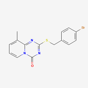 molecular formula C15H12BrN3OS B2386679 2-[(4-溴苯基)甲基硫基]-9-甲基吡啶并[1,2-a][1,3,5]三嗪-4-酮 CAS No. 896347-58-3