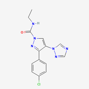 molecular formula C14H13ClN6O B2386681 3-(4-chlorophenyl)-N-ethyl-4-(1H-1,2,4-triazol-1-yl)-1H-pyrazole-1-carboxamide CAS No. 400076-55-3