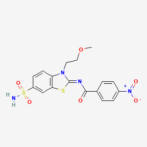 molecular formula C17H16N4O6S2 B2386687 (Z)-N-(3-(2-methoxyethyl)-6-sulfamoylbenzo[d]thiazol-2(3H)-ylidene)-4-nitrobenzamide CAS No. 864977-53-7