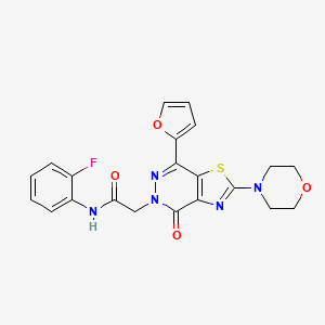molecular formula C21H18FN5O4S B2386688 N-(2-fluorophenyl)-2-(7-(furan-2-yl)-2-morpholino-4-oxothiazolo[4,5-d]pyridazin-5(4H)-yl)acetamide CAS No. 1021045-42-0