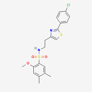 molecular formula C20H21ClN2O3S2 B2386692 N-(2-(2-(4-chlorophenyl)thiazol-4-yl)ethyl)-2-methoxy-4,5-dimethylbenzenesulfonamide CAS No. 946251-69-0