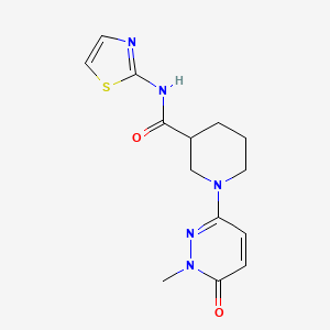 molecular formula C14H17N5O2S B2386697 1-(1-methyl-6-oxo-1,6-dihydropyridazin-3-yl)-N-(thiazol-2-yl)piperidine-3-carboxamide CAS No. 1396850-59-1