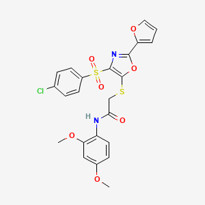 molecular formula C23H19ClN2O7S2 B2386717 2-((4-((4-chlorophenyl)sulfonyl)-2-(furan-2-yl)oxazol-5-yl)thio)-N-(2,4-dimethoxyphenyl)acetamide CAS No. 686737-87-1